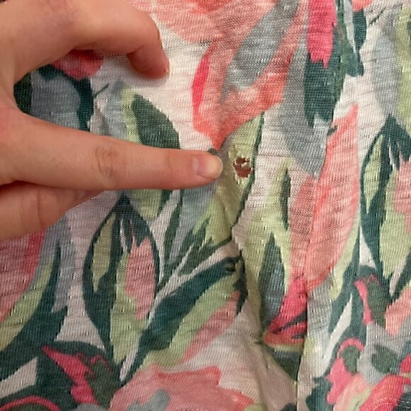 JOIE White Green Pink Tropical Floral Cowl Neck 100% Linen Sleeveless Blouse Top - Picture 11 of 12